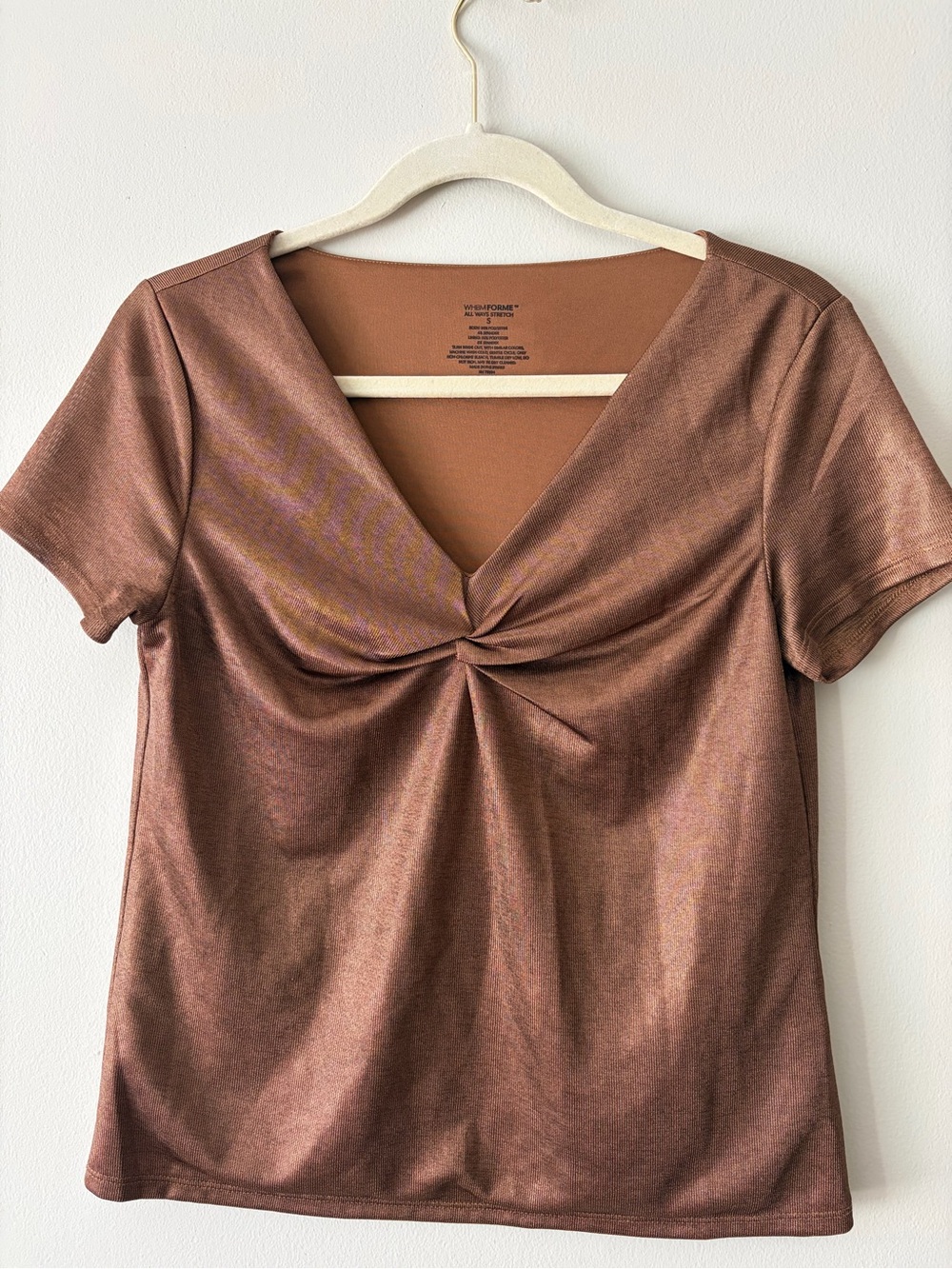 White House Black Market Twisted V-Neck Top - Copper Brown size S